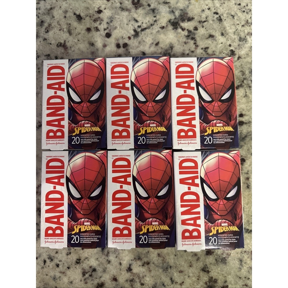 6 Boxes Band-Aid Brand 120 Adhesive Bandages Marvel Spiderman Assorted Sizes